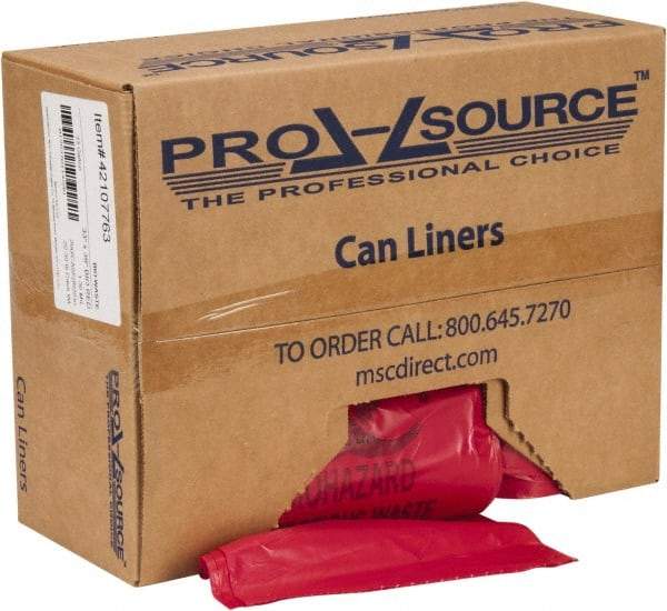 PRO-SOURCE - 33 Gal Capacity, Red, Hazardous Waste Bag - 1.3 mil Thick x 33" Wide x 39" High, Roll - USA Tool & Supply