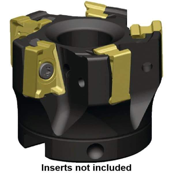 Kennametal - 6 Inserts, 4" Cut Diam, 1-1/2" Arbor Diam, 15.5mm Max Depth of Cut, Indexable Square-Shoulder Face Mill - 0° Lead Angle, 2" High, LNGU15T608SRGE Insert Compatibility, Through Coolant, Series MILL 4-15 - USA Tool & Supply