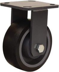 Hamilton - 5" Diam x 2" Wide x 6-1/2" OAH Top Plate Mount Rigid Caster - Polyurethane Mold onto Cast Iron Center, 1,360 Lb Capacity, Sealed Precision Ball Bearing, 4 x 4-1/2" Plate - USA Tool & Supply