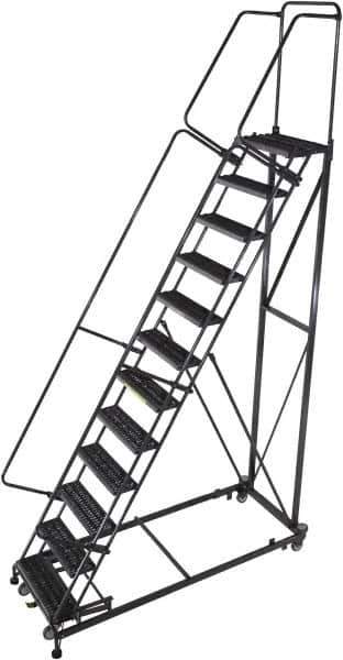 Ballymore - 173" 14 Step Ladder - Rolling Safety Ladder, 600 Lb Capacity, 140" Platform Height, 32" Base Width x 107" Base Depth, Serrated - USA Tool & Supply