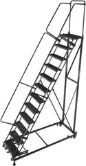 Ballymore - 173" 14 Step Ladder - Rolling Safety Ladder, 600 Lb Capacity, 140" Platform Height, 32" Base Width x 107" Base Depth, Serrated - USA Tool & Supply