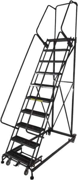Ballymore - 133" 10 Step Ladder - Rolling Safety Ladder, 600 Lb Capacity, 100" Platform Height, 32" Base Width x 81" Base Depth, Serrated - USA Tool & Supply