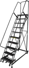 Ballymore - 133" 10 Step Ladder - Rolling Safety Ladder, 600 Lb Capacity, 100" Platform Height, 32" Base Width x 81" Base Depth, Serrated - USA Tool & Supply