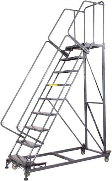 Ballymore - 123" 9 Step Ladder - Rolling Safety Ladder, 600 Lb Capacity, 90" Platform Height, 32" Base Width x 75" Base Depth, Perforated Tread - USA Tool & Supply