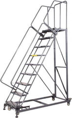 Ballymore - 123" 9 Step Ladder - Rolling Safety Ladder, 600 Lb Capacity, 90" Platform Height, 32" Base Width x 75" Base Depth, Perforated Tread - USA Tool & Supply