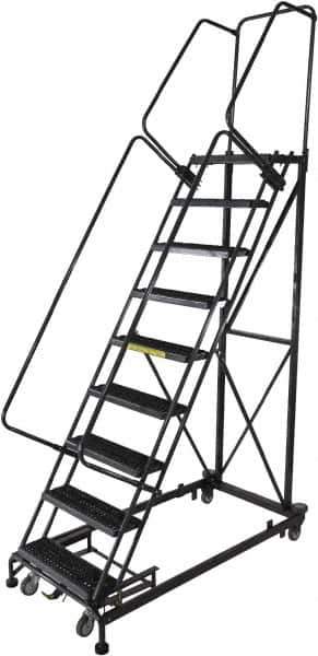 Ballymore - 123" 9 Step Ladder - Rolling Safety Ladder, 600 Lb Capacity, 90" Platform Height, 32" Base Width x 75" Base Depth, Serrated - USA Tool & Supply