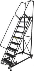 Ballymore - 123" 9 Step Ladder - Rolling Safety Ladder, 600 Lb Capacity, 90" Platform Height, 32" Base Width x 75" Base Depth, Serrated - USA Tool & Supply