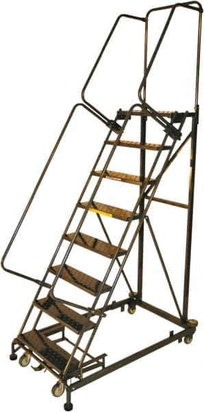 Ballymore - 113" 8 Step Ladder - Rolling Safety Ladder, 600 Lb Capacity, 80" Platform Height, 32" Base Width x 68" Base Depth, Perforated Tread - USA Tool & Supply