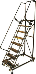 Ballymore - 113" 8 Step Ladder - Rolling Safety Ladder, 600 Lb Capacity, 80" Platform Height, 32" Base Width x 68" Base Depth, Expanded Metal Tread - USA Tool & Supply
