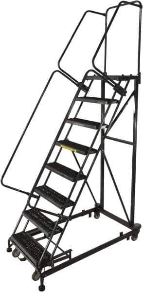 Ballymore - 113" 8 Step Ladder - Rolling Safety Ladder, 600 Lb Capacity, 80" Platform Height, 32" Base Width x 68" Base Depth, Serrated - USA Tool & Supply