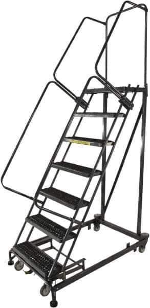 Ballymore - 103" 7 Step Ladder - Rolling Safety Ladder, 600 Lb Capacity, 70" Platform Height, 32" Base Width x 62" Base Depth, Serrated - USA Tool & Supply