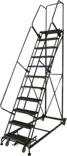 Ballymore - 133" 10 Step Ladder - Rolling Safety Ladder, 600 Lb Capacity, 100" Platform Height, 32" Base Width x 81" Base Depth, Perforated Tread - USA Tool & Supply