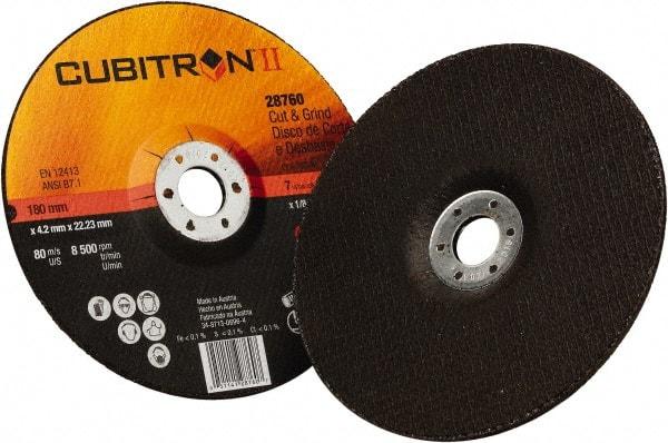 3M - 36 Grit, 7" Wheel Diam, 1/8" Wheel Thickness, 7/8" Arbor Hole, Type 27 Depressed Center Wheel - Ceramic, 8,500 Max RPM - USA Tool & Supply