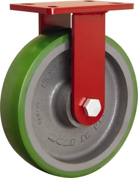Hamilton - 10" Diam x 2-1/2" Wide x 11-1/2" OAH Top Plate Mount Rigid Caster - Polyurethane Mold onto Cast Iron Center, 2,200 Lb Capacity, Sealed Precision Ball Bearing, 5 x 7" Plate - USA Tool & Supply