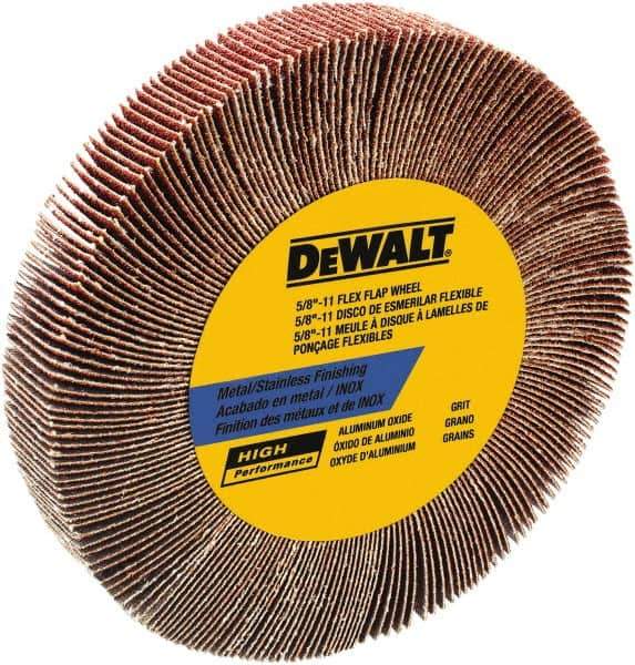 DeWALT - 4-1/2" Diam, 60 Grit Aluminum Oxide Unmounted Flap Wheel - 5/8-11 Thread, 1-1/8" Wide, Coated, Medium Grade, 13,300 Max RPM - USA Tool & Supply
