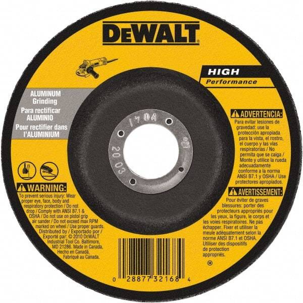 DeWALT - 30 Grit, 9" Wheel Diam, 1/4" Wheel Thickness, 7/8" Arbor Hole, Type 27 Depressed Center Wheel - Aluminum Oxide, 6,600 Max RPM, Compatible with Angle Grinder - USA Tool & Supply