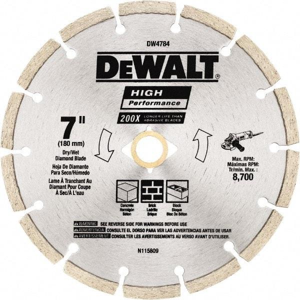 DeWALT - 7" Diam, 5/8 & 7/8" Arbor Hole Diam, Wet & Dry Cut Saw Blade - Diamond Matrix, Standard Round Arbor - USA Tool & Supply