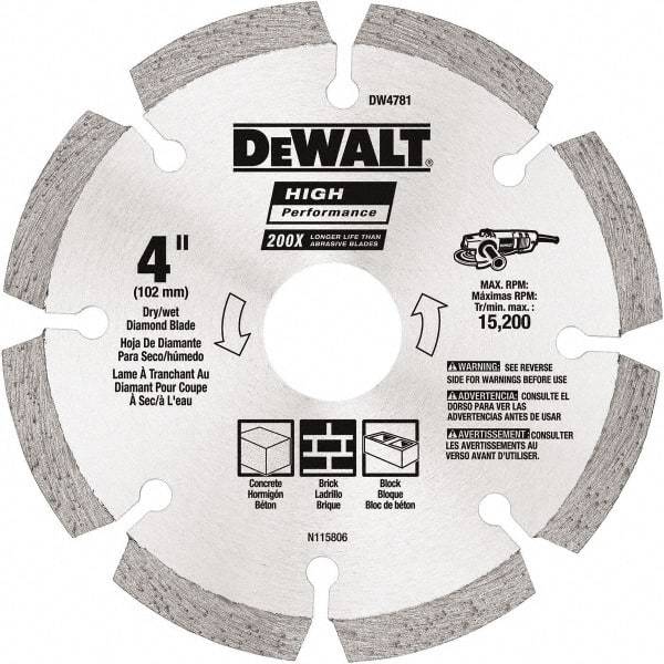 DeWALT - 4-1/2" Diam, 5/8 & 7/8" Arbor Hole Diam, Wet & Dry Cut Saw Blade - Diamond Matrix, Standard Round Arbor - USA Tool & Supply