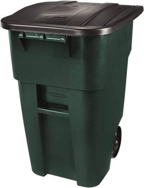 Rubbermaid - 50 Gal Green Square Trash Can - Polyethylene, 36-1/2" High x 28-1/2" Long x 23.38" Wide - USA Tool & Supply