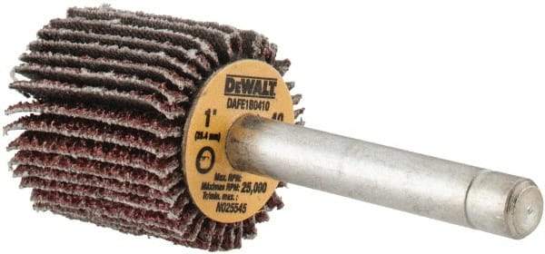 DeWALT - 1" Diam x 1" Face Width, Coarse Aluminum Oxide Coated Mounted Flap Wheel - 1/4" Shank Mount, 40 Grit, Cloth Backing, 25,000 Max RPM - USA Tool & Supply