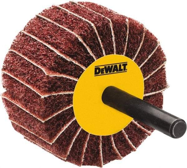 DeWALT - 3" Diam x 1-3/4" Face Width, Fine Aluminum Oxide Coated Mounted Flap Wheel - 1/4" Shank Mount, 100 Grit, Interleaf, Cloth Backing, 25,000 Max RPM - USA Tool & Supply