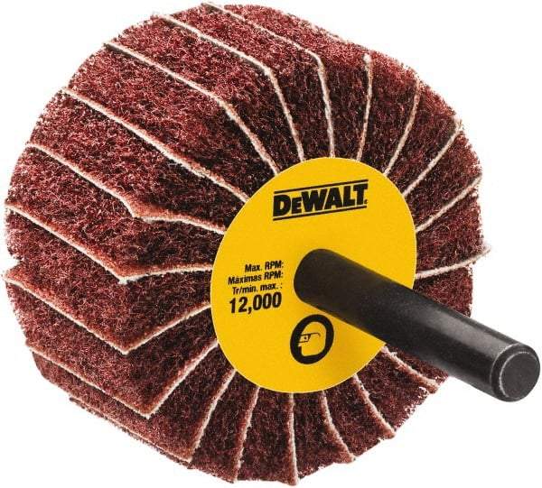 DeWALT - 3" Diam x 1-3/4" Face Width, Fine Aluminum Oxide Coated Mounted Flap Wheel - 1/4" Shank Mount, 150 Grit, Interleaf, Cloth Backing, 25,000 Max RPM - USA Tool & Supply