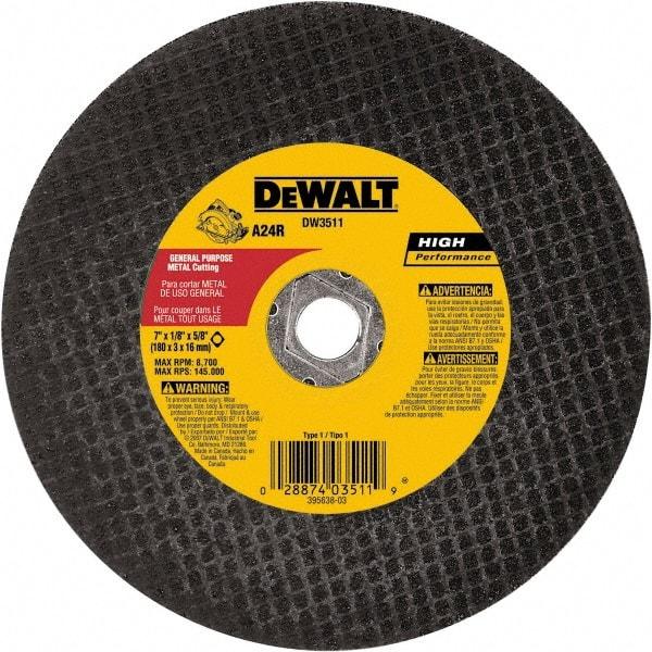 DeWALT - 7" 24 Grit Aluminum Oxide Cutoff Wheel - 1/8" Thick, 5/8" Arbor, 8,700 Max RPM, Use with Angle Grinders - USA Tool & Supply