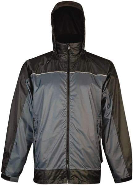 Viking - Size 3XL, Charcoal & Blue, Rain, Wind Resistant Rain Jacket - 55" Chest, 3 Pockets, Attached Hood - USA Tool & Supply