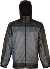 Viking - Size 3XL, Charcoal & Blue, Rain, Wind Resistant Rain Jacket - 55" Chest, 3 Pockets, Attached Hood - USA Tool & Supply