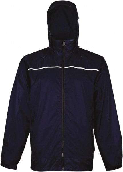 Viking - Size M, Navy, Rain, Wind Resistant Rain Jacket - 40" Chest, 3 Pockets, Attached Hood - USA Tool & Supply