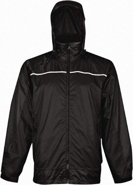 Viking - Size 3XL, Black, Rain, Wind Resistant Rain Jacket - 55" Chest, 3 Pockets, Attached Hood - USA Tool & Supply