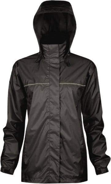 Viking - Size M, Black, Rain, Wind Resistant Rain Jacket - 40" Chest, 3 Pockets, Attached Hood - USA Tool & Supply