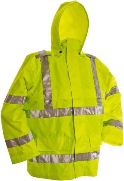 Viking - Size 2XL, High Visibility Lime, Rain, Wind Resistant Jacket - 51" Chest, 3 Pockets, Detachable Hood - USA Tool & Supply