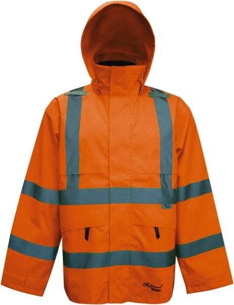 Viking - Size 4XL, High Visibility Orange, Rain, Wind Resistant Jacket - 58" Chest, 4 Pockets, Detachable Hood - USA Tool & Supply