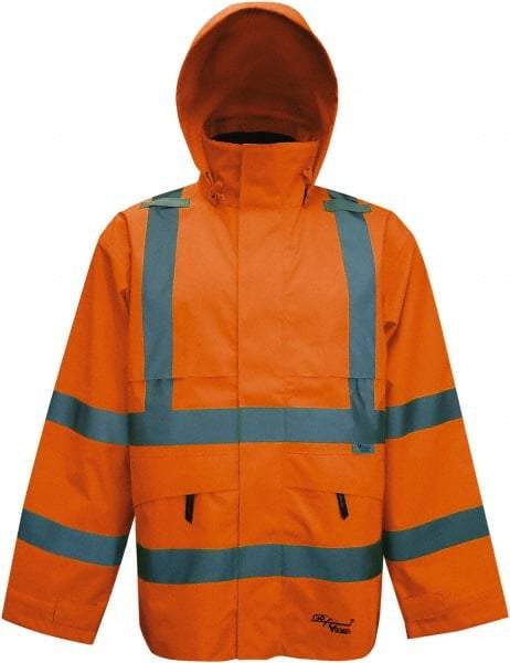 Viking - Size 3XL, High Visibility Orange, Rain, Wind Resistant Jacket - 55" Chest, 4 Pockets, Detachable Hood - USA Tool & Supply