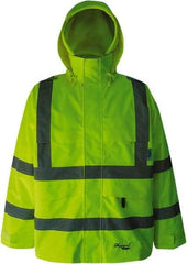 Viking - Size XL, High Visibility Lime, Rain, Wind Resistant Jacket - 47" Chest, 4 Pockets, Detachable Hood - USA Tool & Supply