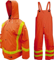 Viking - Size M, High Visibility Orange, Chemical, Rain, Flame Resistant/Retardant Three Piece Suit - 40" Chest, Detachable Hood, Take Up Snaps Ankle, Take Up Snaps Wrist - USA Tool & Supply