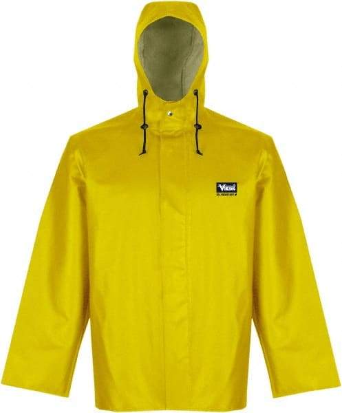 Viking - Size 3XL, Yellow, Rain, Chemical, Wind Resistant Jacket - 55" Chest, Detachable Hood - USA Tool & Supply