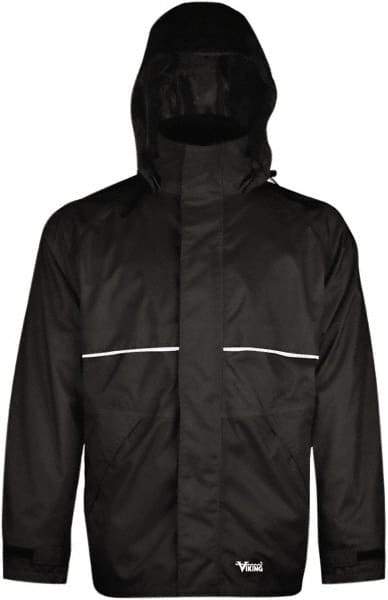 Viking - Size 4XL, Black, Rain, Wind Resistant Jacket - 55" Chest, 3 Pockets, Detachable Hood - USA Tool & Supply