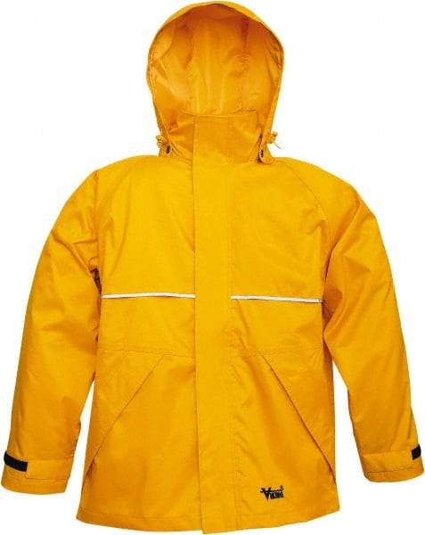 Viking - Size M, Yellow, Rain, Wind Resistant Jacket - 40" Chest, 3 Pockets, Detachable Hood - USA Tool & Supply