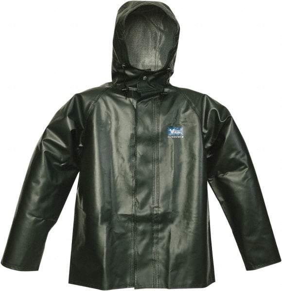 Viking - Size M, Green, Chemical, Rain, Wind Resistant Jacket - 40" Chest, Detachable Hood - USA Tool & Supply