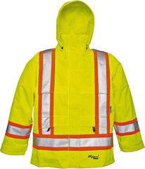 Viking - Size XL, High Visibility Lime, Rain, Wind Resistant Jacket - 47" Chest, Detachable Hood - USA Tool & Supply