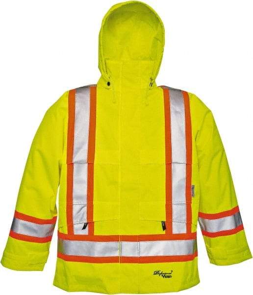 Viking - Size 2XL, High Visibility Lime, Rain, Wind Resistant Jacket - 51" Chest, Detachable Hood - USA Tool & Supply