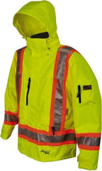 Viking - Size 2XL, High Visibility Lime, Rain, Wind Resistant Jacket - 51" Chest, 4 Pockets, Detachable Hood - USA Tool & Supply