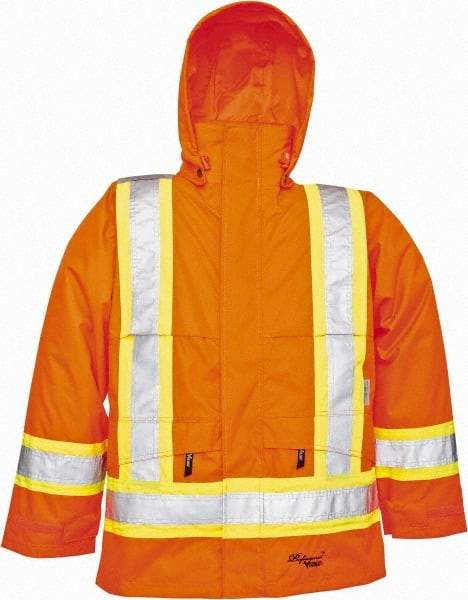 Viking - Size XL, High Visibility Orange, Rain, Wind Resistant Jacket - 47" Chest, Detachable Hood - USA Tool & Supply