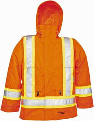 Viking - Size 3XL, High Visibility Orange, Rain, Wind Resistant Jacket - 55" Chest, Detachable Hood - USA Tool & Supply