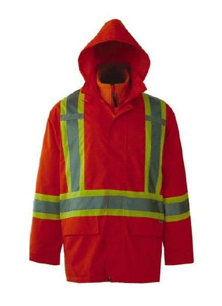 Viking - Size 3XL, High Visibility Orange, Rain, Wind Resistant Jacket - 55" Chest, 3 Pockets, Detachable Hood - USA Tool & Supply