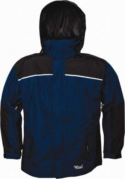 Viking - Size 3XL, Navy & Charcoal, Rain, Wind Resistant Jacket - 55" Chest, 5 Pockets, Detachable Hood - USA Tool & Supply