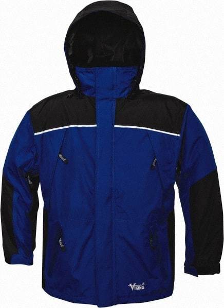 Viking - Size 3XL, Charcoal & Royal Blue, Rain, Wind Resistant Jacket - 55" Chest, 5 Pockets, Detachable Hood - USA Tool & Supply