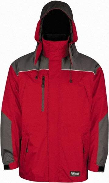 Viking - Size L, Red & Charcoal, Rain, Wind Resistant Jacket - 43" Chest, 5 Pockets, Detachable Hood - USA Tool & Supply